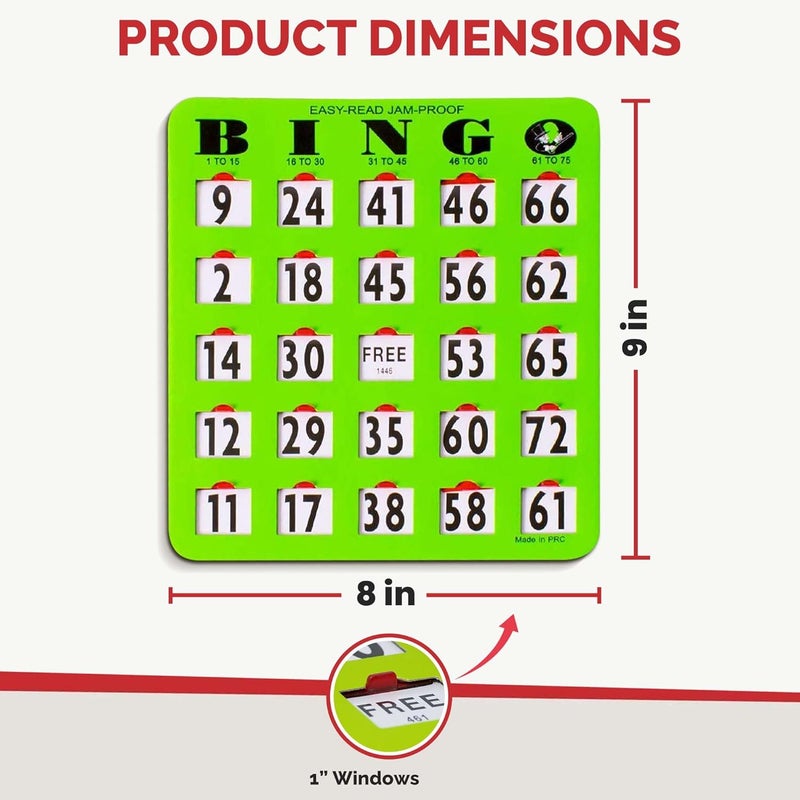 Mr Chips Jam-Proof Easy-Read Large Print Fingertip Bingo Cards with Sliding Windows 25 Pack in Green Style - Image 4